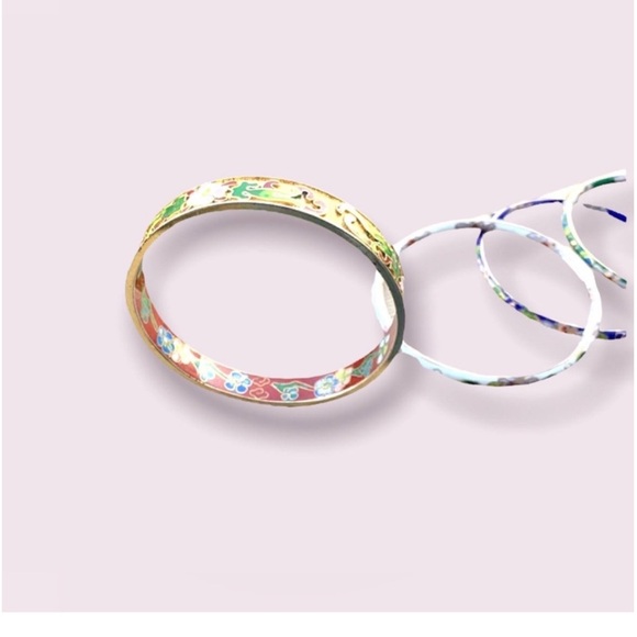 Vintage Bangle Bracelets Floral Cloisonné Jewelry Lot - Picture 10 of 12
